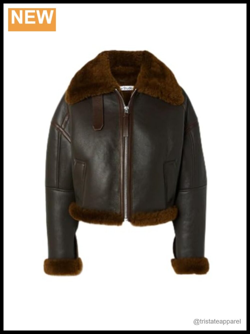 Women's Genuine Sheepskin Shearling Leather Jacket, Aviator Style, Zip Front,